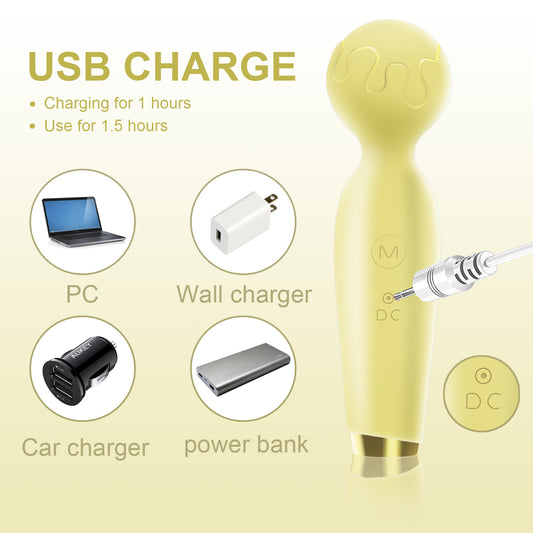 Mini Wand Massager, Handheld Electric Powerful Massager USB Rechargeable & Waterproof with 10 Pulse Settings for Sports Recovery, Muscle Aches, Body Pain (Yellow)